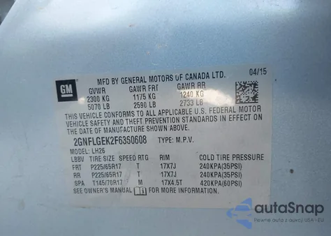 2015 Chevrolet Equinox Lt из США, поврежденный, VIN 2GNFLGEK2F6360608